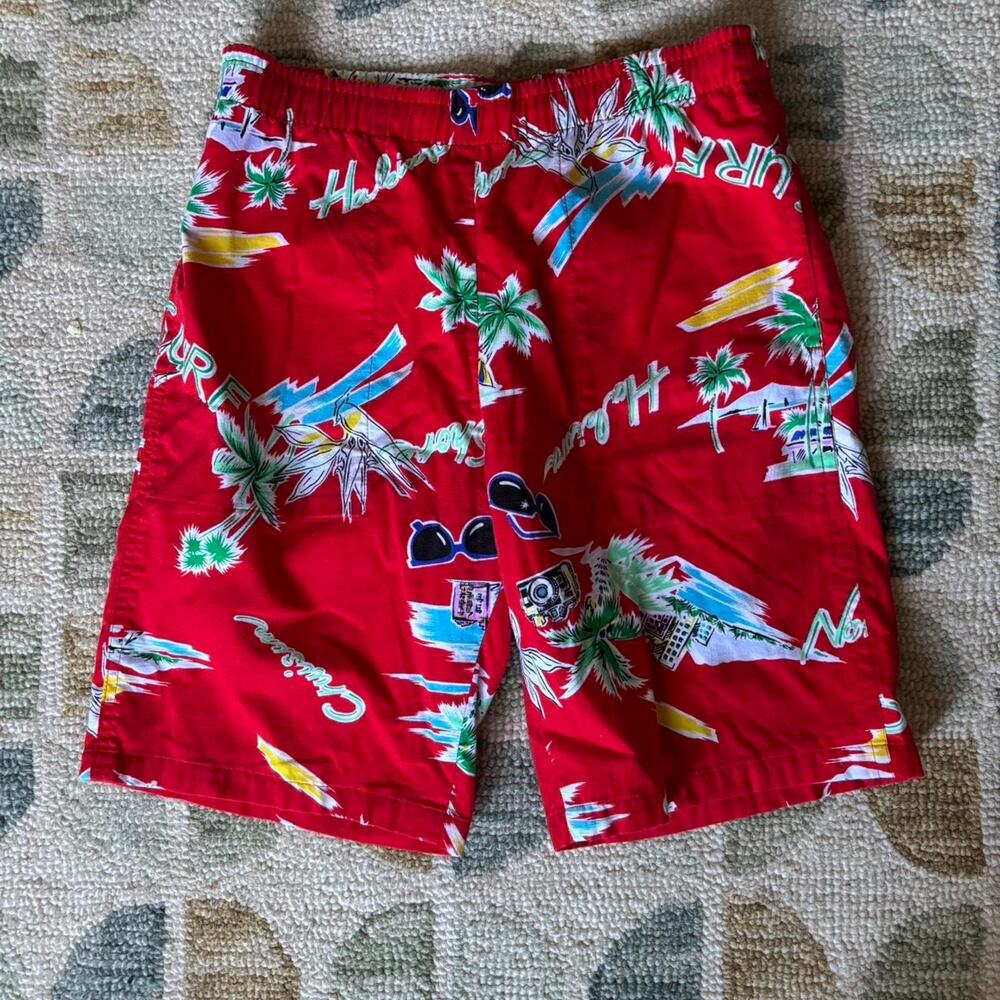 Vintage Paradise Found Hawaii Swim Trunks Vibrant Red Vacation Beach Summer